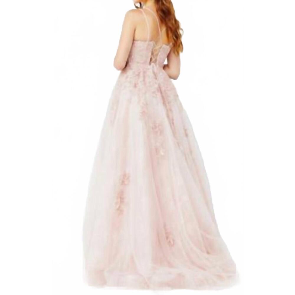 NEW JOVANI spaghetti strap embroidered prom gown in blush - Picture 3 of 3